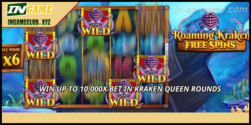 Win up to 10,000x bet in Kraken Queen rounds